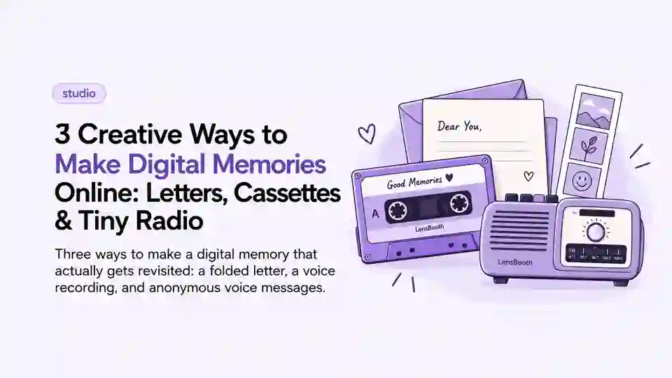 A cassette tape, a handwritten letter in an envelope, and a vintage radio, side by side