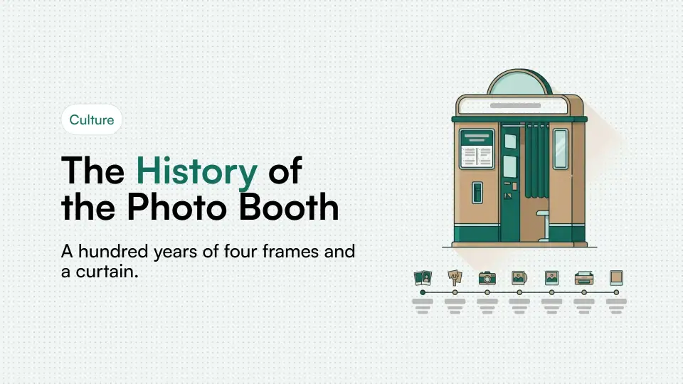 Illustration of a vintage photo booth and photo strips