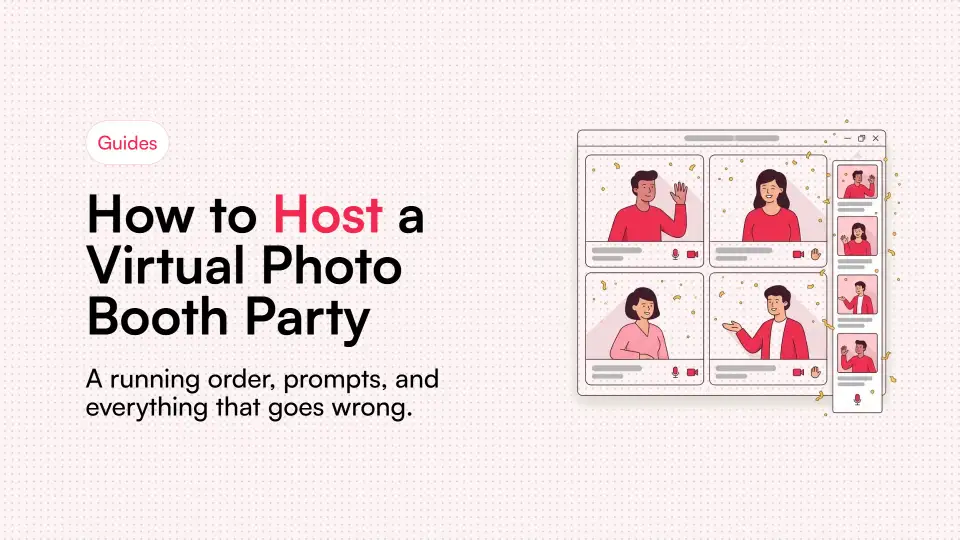 Illustration of a video call grid with photo strips being taken