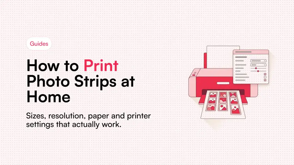 Illustration of a photo strip being printed and trimmed at home