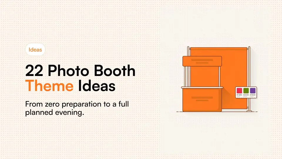 Illustration of themed photo booth setups with costumes and props